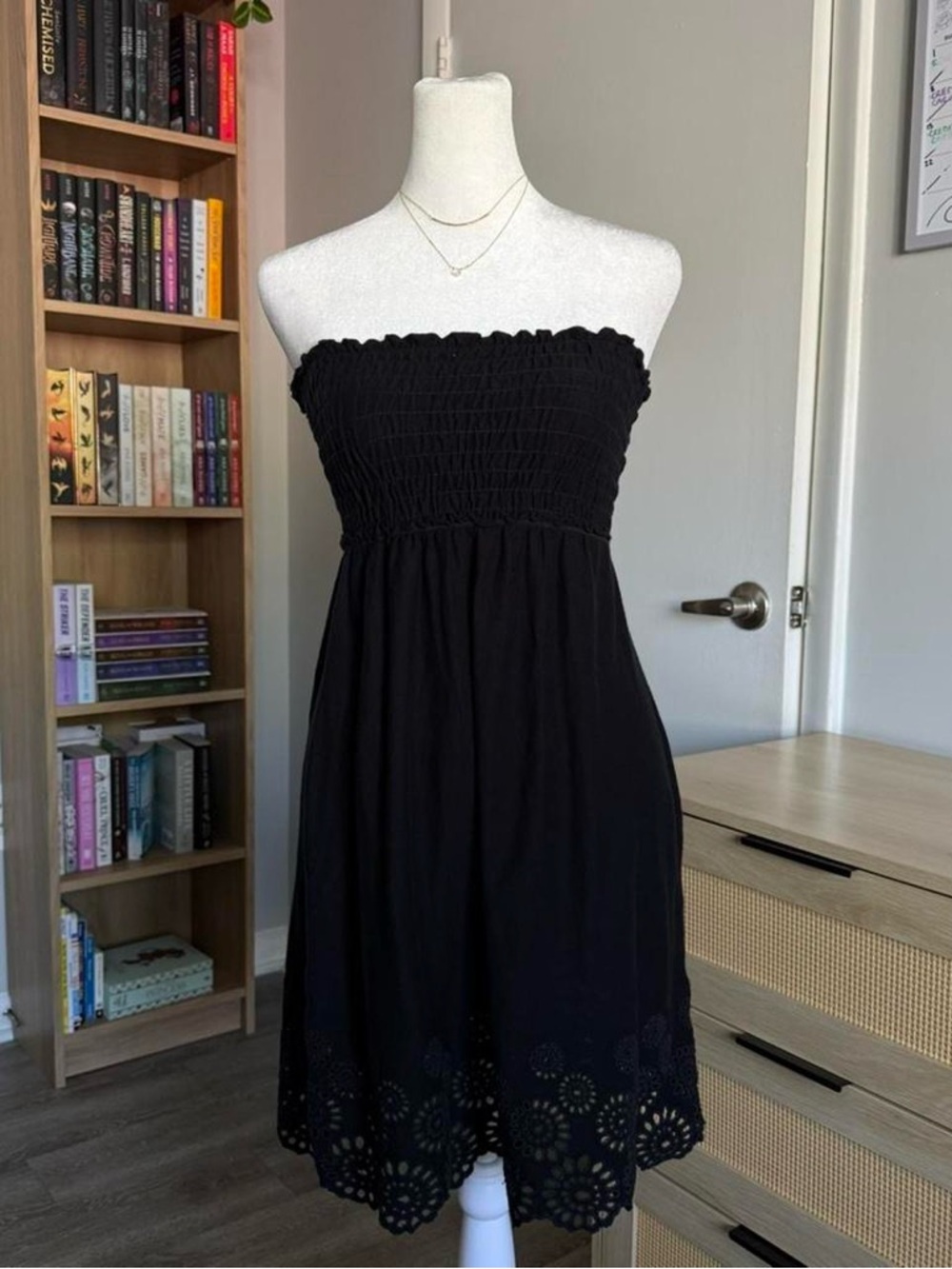 y2k love rocks black strapless beach cover up/dress